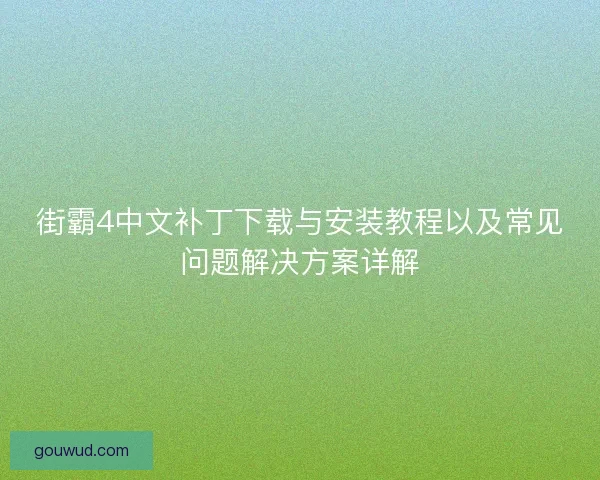街霸4中文补丁下载与安装教程以及常见问题解决方案详解 街霸4中文补丁下载与安装教程以及常见问题解决方案详解