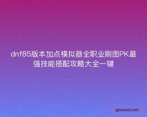 dnf85版本加点模拟器全职业刷图PK最强技能搭配攻略大全一键