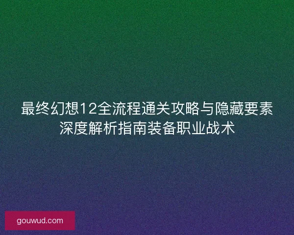 最终幻想12全流程通关攻略与隐藏要素深度解析指南装备职业战术 最终幻想12全流程通关攻略与隐藏要素深度解析指南装备职业战术